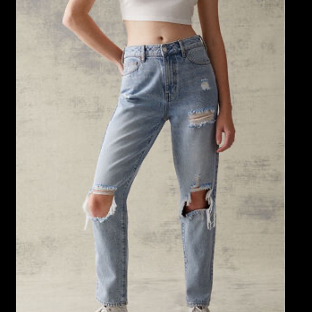 PacSun Blue Straight Leg Jeans with Distressed Details